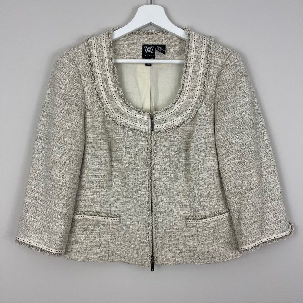 Worth Scoop Neck Zip Front Cropped Blazer Jacket